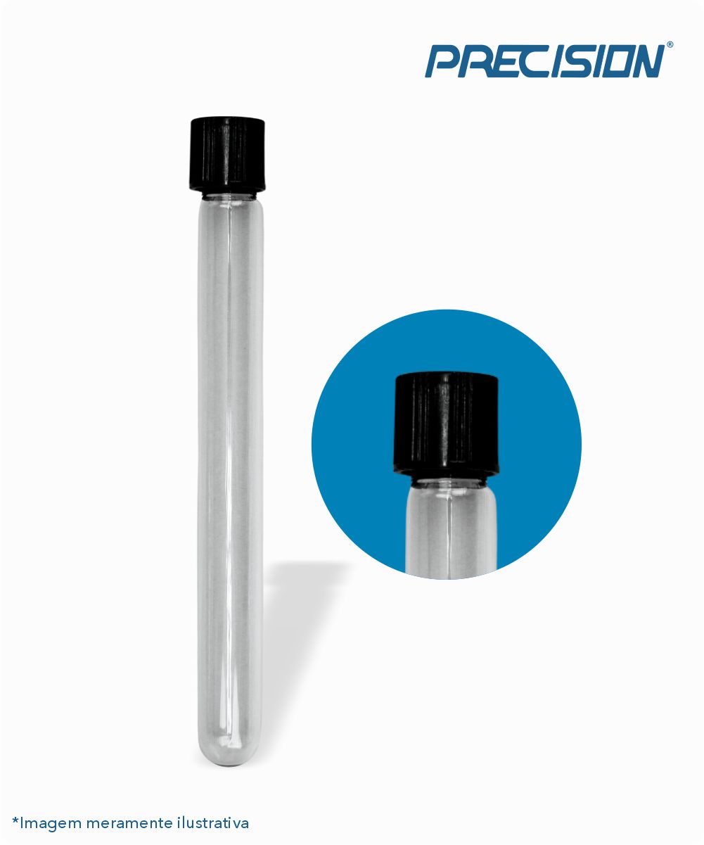 Tubo de vidro 20mmx150mm com tampa rosca baquelite